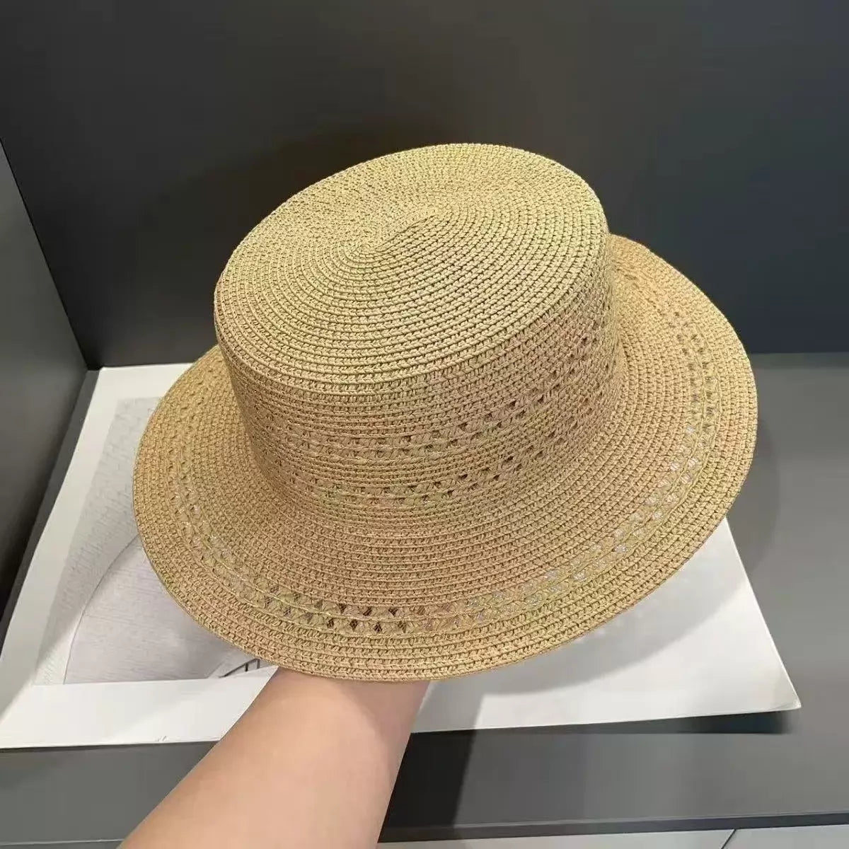 Chapeau taille unique en fibres tressées beige à large bord style estival