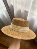 Chapeau de paille taille unique beige à large bord tressé style estival