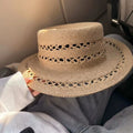 Chapeau de soleil taille unique en fibres tressées beige style cowboy ajouré