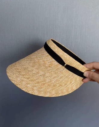 Visière femme taille unique en fibres tressées beige avec bande élastique noire