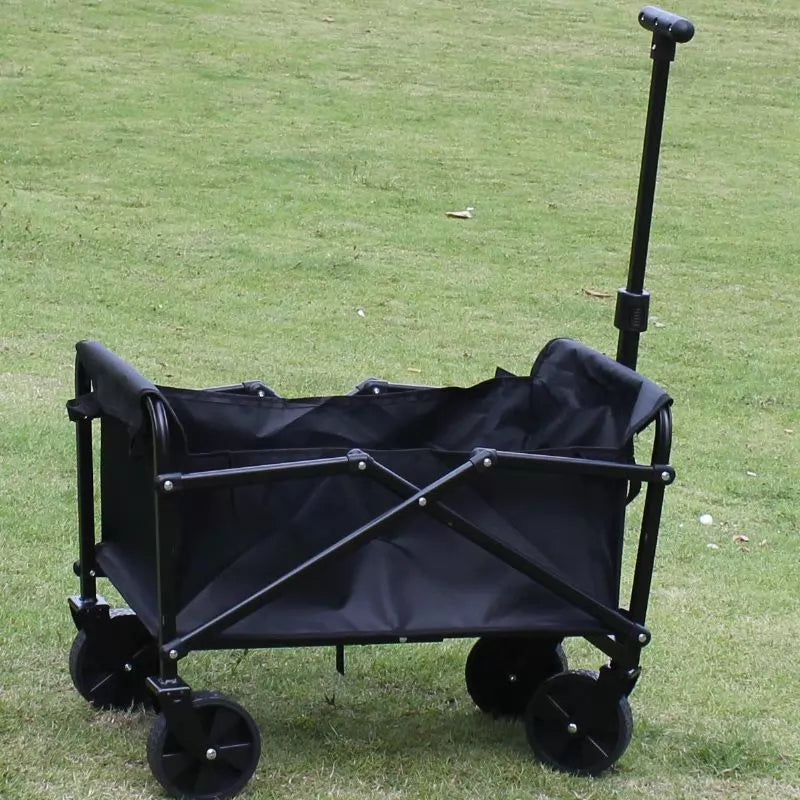 Chariot pliant 90 x 50 x 75 cm en acier noir pour jardin - pliable à quatre roues